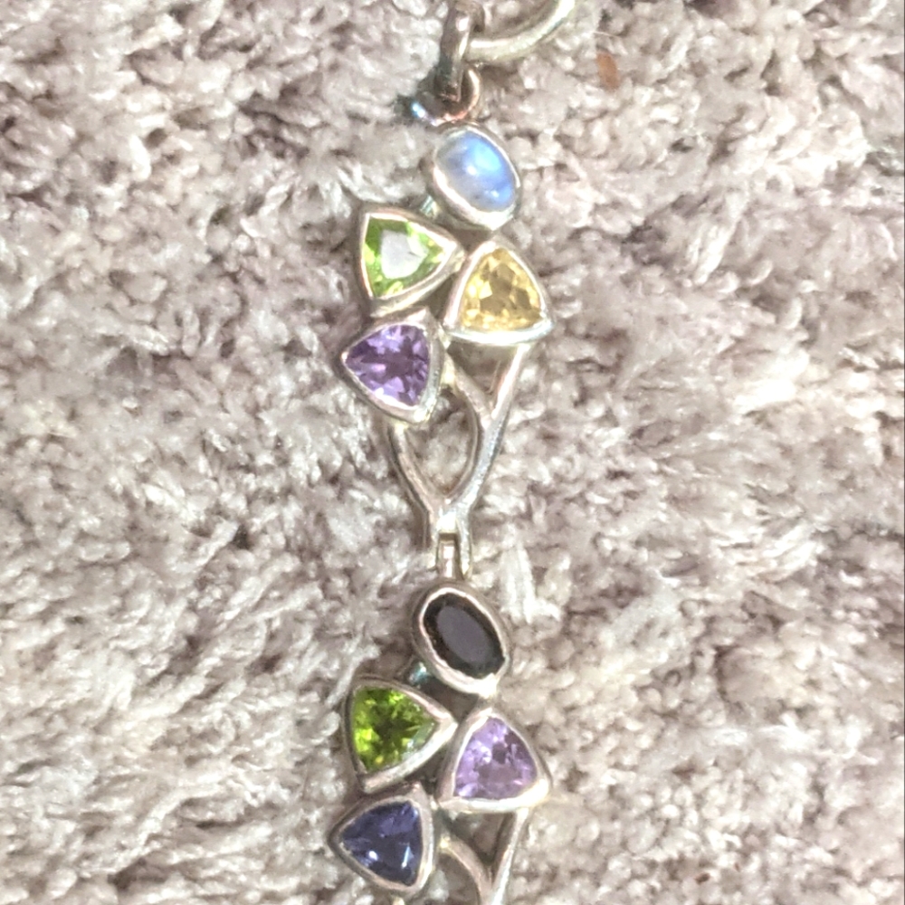 Gemstone and silver bracelet. Garnet, amethyst, peridot, topaz, more
